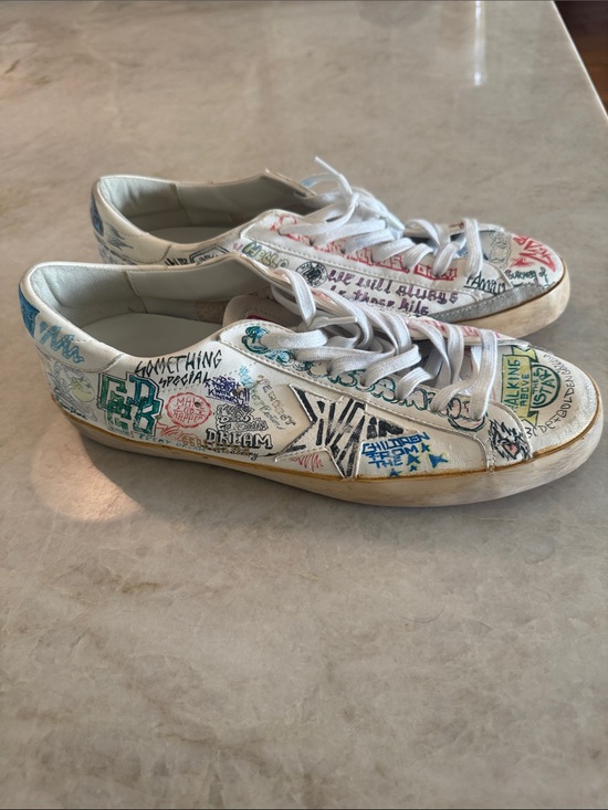 Golden Goose Other - Golden Goose White Leather Sneakers with Multicolor Graffiti